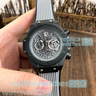 Copy Hublot Big Bang Unico Perpetual Black Bezel Grey Rubber Strap Watch